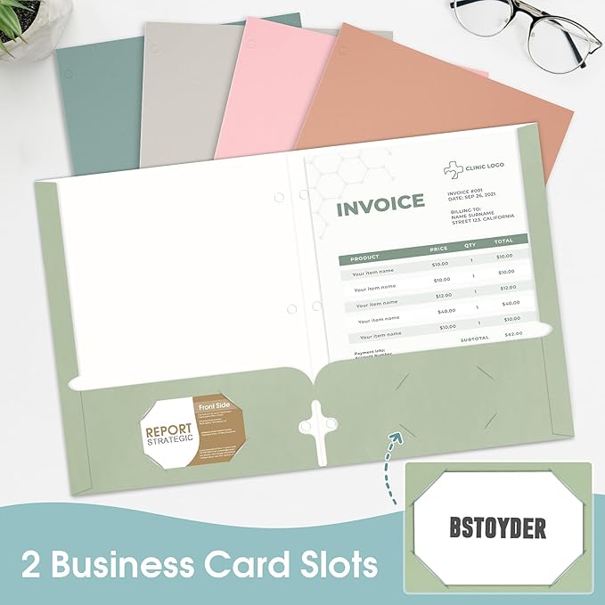 Pastel Folders with Pockets, 2 Pocket Folders Bulk (120 Pack, Assorted Colors), 3 Hole Punched with Business Card Slot, Letter Size, Cute Aesthetic Paper File for School Office Home for Girls