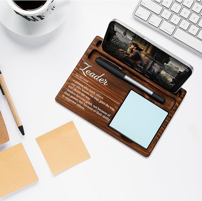 Leader Bosses Day Gifts for Women Men Manager Funny Office Decor for Women Wooden Sticky Note Holder National Boss Day Decorations Gifts for Supervisor Leader HR Men Manager Office Desk Decor