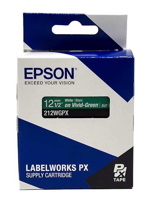 Epson LABELWORKS 212WGPX Genuine PET (Polyester) Tape Cartridge - White on Green Label Maker Tape - 1/2" (12MM) Wide, 30'