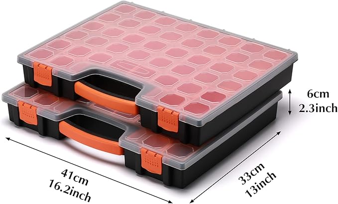 EMENTOL 2PCS Multi-Purpose Portable Organizer Box Set with 44-Removable Compartments, 2 Pieces Professional Boxes with Dimension 16.2"L*13"W*2.3"H
