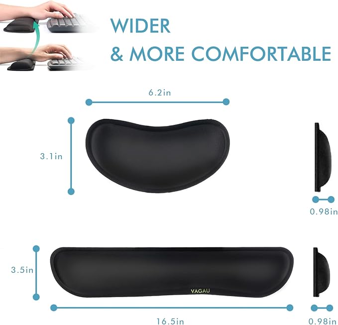 VAGAU Premium Keyboard Wrist Rest and Mouse Pad Wrist Support, Ergonomic Memory Foam Set for Office, Laptop, Mac, Computer and Gaming, Comfortable Typing &Wrist Pain Relief (2 Pack)