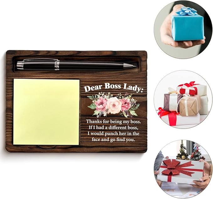 Boss Lady Office Decor Sticky Note Holder, Thank You Boss's Day Retirement Gifts for Boss Lady Floral Post It Note Dispenser for Office Desk Decor