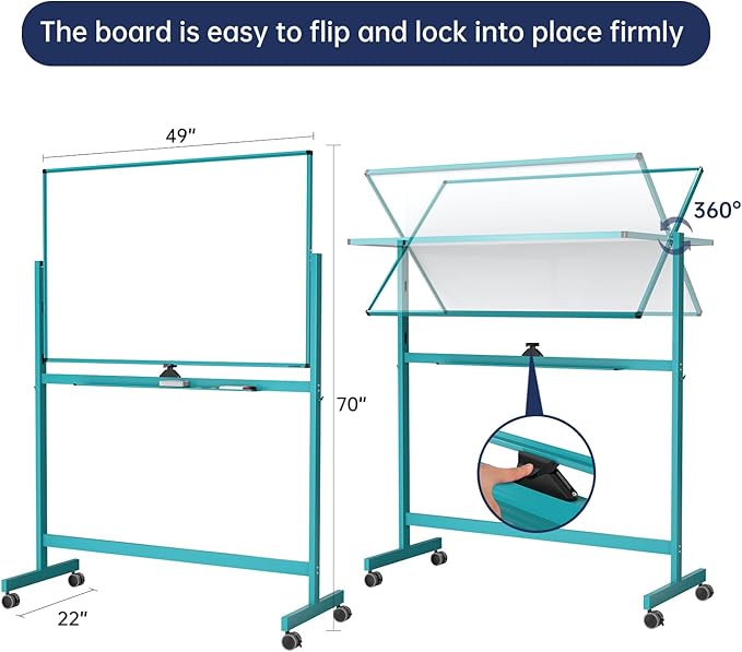 TSJ OFFICE Large Rolling Whiteboard - Dry Erase Magnetic 48 x 32 Inches White Board Height Adjust Double Sides Mobile Portable Easel on Wheels, Dry Erase Board with Stand for Office, Home & Classroom