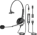 USB Headset with Microphone, Computer Headphones for PC Laptop, Wired Work Headset with Noise Canceling Microphone & In-line Control for Home Office, Teams Meetings, Online Class, Call Center, Zoom