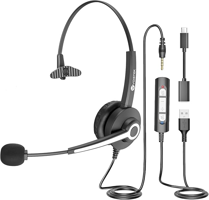 USB Headset with Microphone, Computer Headphones for PC Laptop, Wired Work Headset with Noise Canceling Microphone & In-line Control for Home Office, Teams Meetings, Online Class, Call Center, Zoom