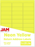 JAM PAPER Return Address Labels - Standard Mailing - 1 x 2 5/8 - Neon Yellow - 120 Shipping Labels/Pack