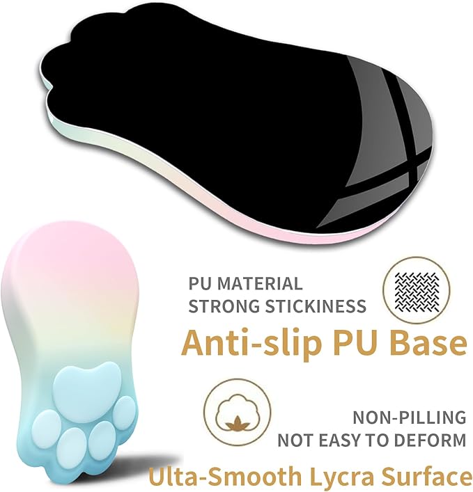 L-SPOUTTO Ergonomic Mouse Pad with Wrist Rest,Cute Cat Paw Mousepad Wrist Support,Comfortable Massage Design Computer Pain Relief Mouse Pad with Non-Slip PU Base for Desk Laptop Gaming,Rainbow