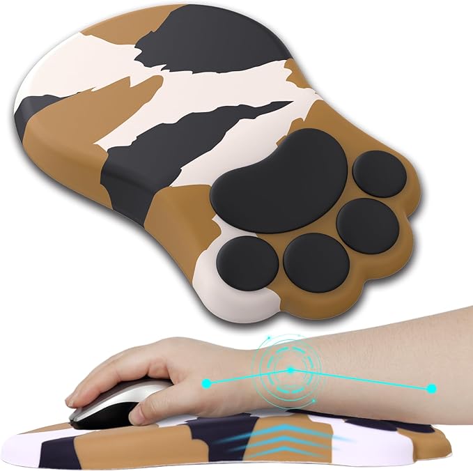 L-SPOUTTO Ergonomic Mouse Pad with Wrist Rest,Cute Cat Paw Mousepad Wrist Support,Comfortable Massage Design Computer Pain Relief Mouse Pad with Non-Slip PU Base for Desk Laptop Gaming,Tortoiseshell