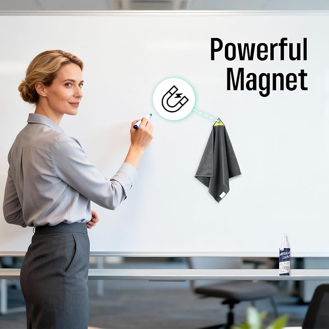 loukin 2 Pack Magnetic Whiteboard Cleaning Cloth, Dry Erase Cleaning Cloth for Classroom, Home and Office Use, Reusable & Washable, Gray, 12" x 12", 1 Bottle of 3.4 fl oz Whiteboard Cleaner Included