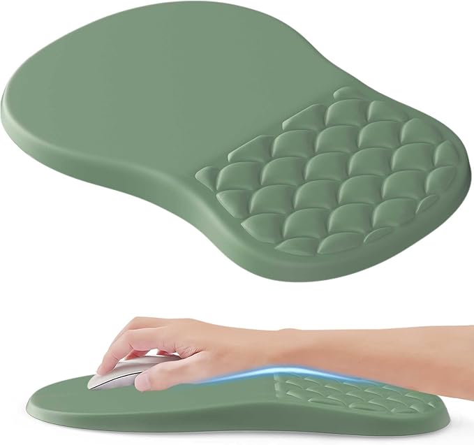 Ergonomic Mouse Pad Wrist Support,Green Mouse Pads with Wrist Rest，Non-Slip Pu Base Desktop Gaming Mousepad & Wrist Rests for Pain Relief, Computer, Office & Home