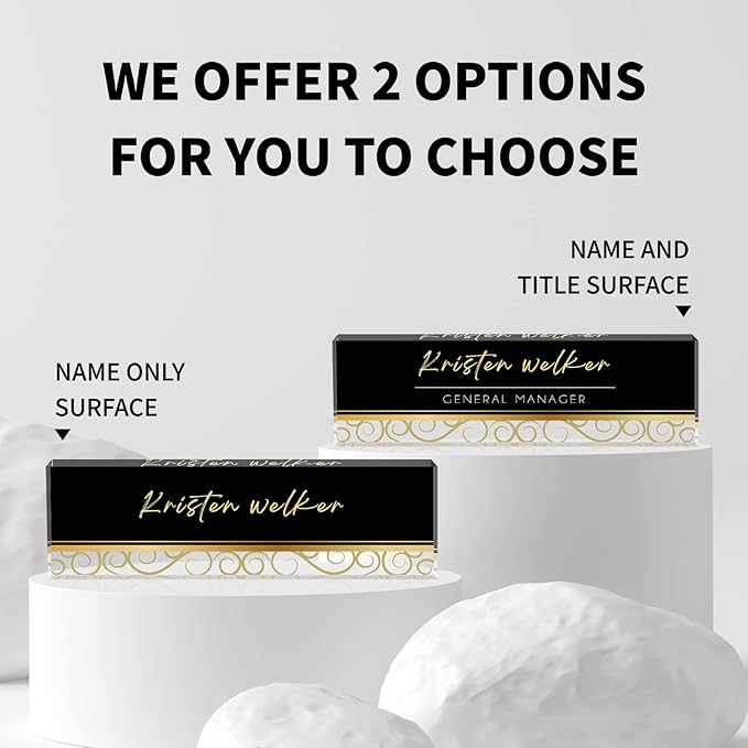 Custom Name Plate for Desk, Desk Name Plate Personalized, Office Decor for Women Men, Acrylic Desktop Accessories, Office Gifts for Coworkers Boss Teacher, Employee Appreciation Gifts (Black/Gold)