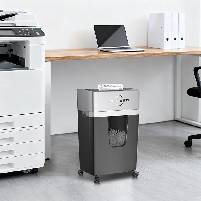 BONSEN 12-Sheet Micro-Cut Home Office Shredder with 5.3 Gal Bin, 40-Minute P-4 Security Level Paper Shredder for Plastic Credit Card, Staples, with Transparent Window & Anti-Jamming System, S3106