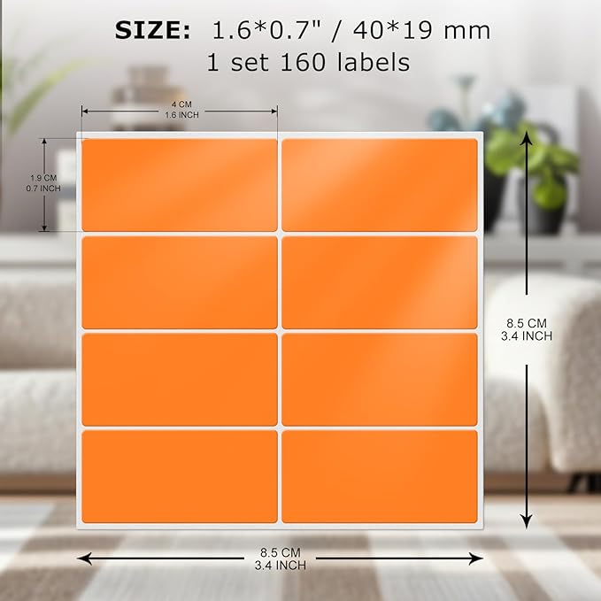 FINDAT Colored Labels Stickers 1.57×0.75 Inch Rectangle Vinyl Orange Sticker Removable Assorted Color Coding Name Tag for File Folder Classroom Office Inventory Marking 160 PCS