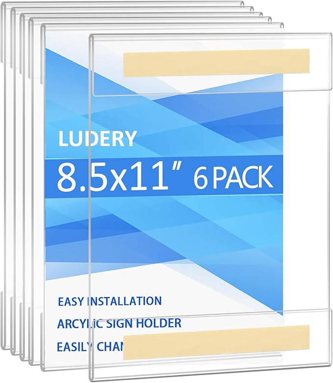 Acrylic Sign Holder 8.5 x 11 Wall Mount, Wall Mount Sign Holders, Clear Acrylic Frame with 3M Tape Adhesive, Plastic Wall Sign Holder for Office, Home, Restaurant-Vertical (10 Pack)