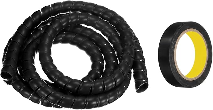 MECCANIXITY Spiral Cable Wrap 9.8ft/3.0M 25mm Cable Management Sleeve PP Insulation Cord Organizer for Computer Wire Power Cable Gas Pipe Black with Tape