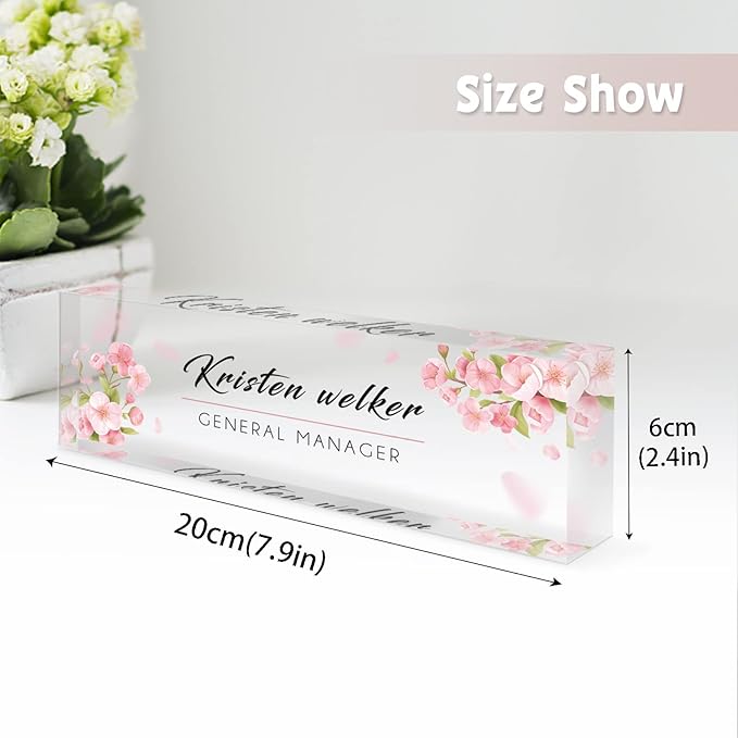 Personalized Office Name Plate for Desk, Custom Employee Appreciation Gifts, Acrylic Desk Name Plate Funny, Desk Decorations Gift, Acrylic Desk Ornaments… (Pink Orchids)