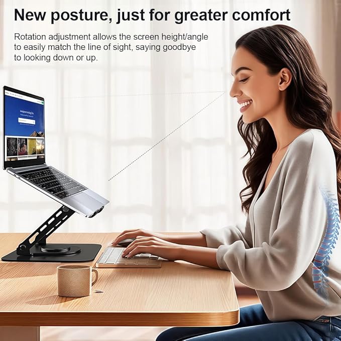 Adjustable Laptop Stand for Desk, Dual Foldable Computer Riser with Heat-Vent, Ergonomic Sit to Notebook Holder Convertor, Compatible with All 10-16" Laptops, Tablets, Black