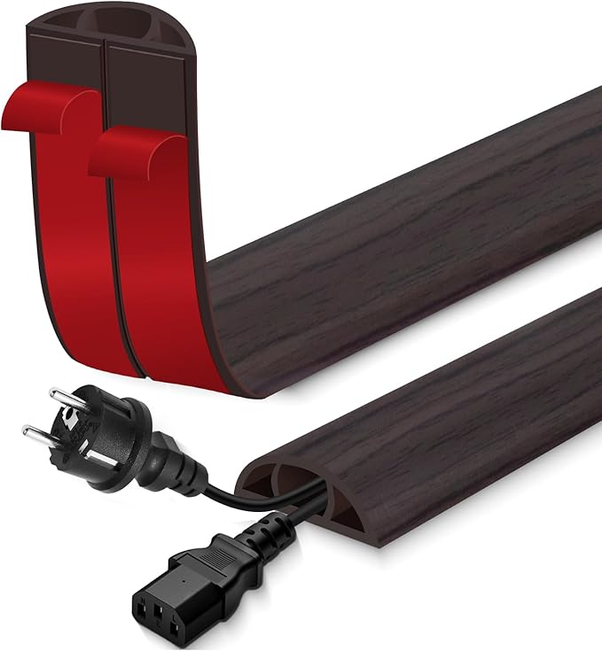 Floor Cord Cover for Wires on Floor Self Adhesive Cord Hider Floor Cable Management Wire Covers for Cords Protector Prevent Cable Trips Cord Cavity W 0.59" x H 0.31", Black Walnut, 10Ft