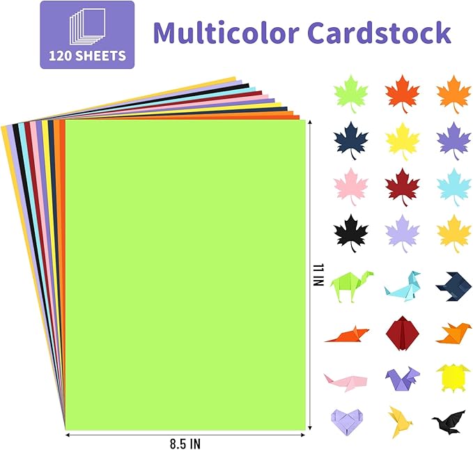 120 Sheets Colored Cardstock 8.5" X 11", 12 Assorted Colors Construction Paper 200 GSM Card Stock Printer Paper 8.5 x11 for Scrapbook, Cricut, Card Making, DIY Crafts, School Supplies,Party Decoration