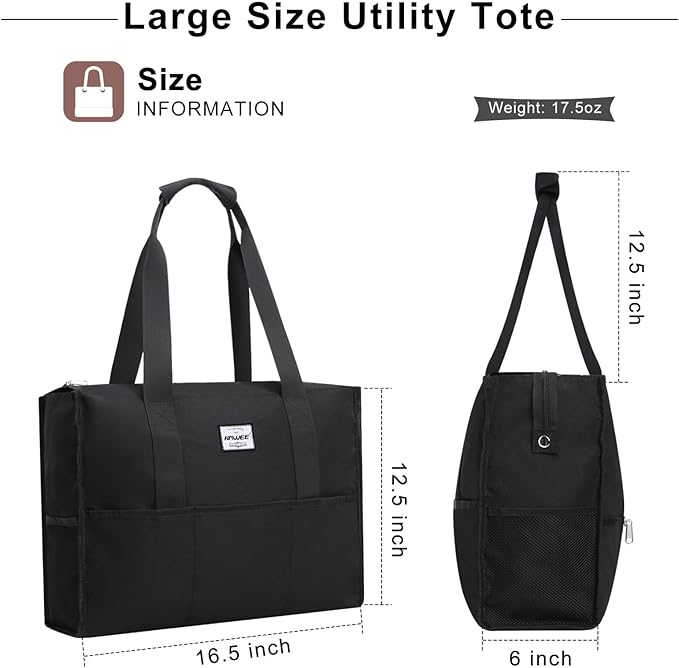 Utility Tote Bag with Laptop Compartment Luggage Sleeve Zippered Multi-pocket Commute Shoulder Purse for Nursing/Work