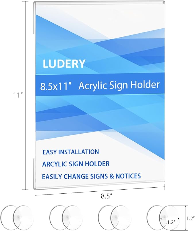 Acrylic Window Sign Holder 8.5 x 11 with 4 Suction Cups,Clear Acrylic Frames Glass Window Wall Mount,Advertising Signage Sign Holder for Mall, Office, Home, Store, Restaurant (6 Pack)