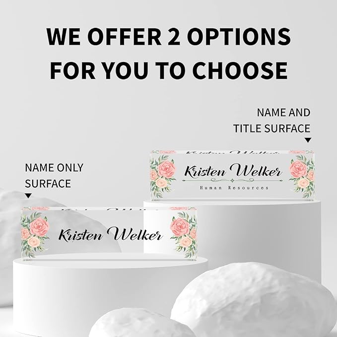 SalaGraphics Desk Name Plate Personalized, Custom for Desk, Office Decor Women Men, Acrylic Accessories, Gifts Coworkers Boss Teacher, Employee Appreciation (Flowers C),8''(L)x2.5(W)