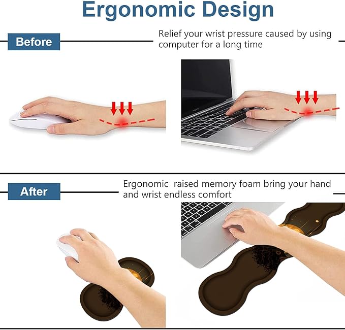 Ergonomic Keyboard Wrist Rest & Mouse Pad Wrist Rest Set, Large XXL Gaming Desk Mat 31.5"x 11.8" with Memory Foam, Easy Typing Pain Relief for Office & Home, African Girl