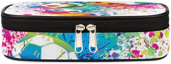 Pardick Watercolor Football Big Capacity Pencil Pen Case Soccer Large Pencil Pouch with Zipper Compartments Pencil Bag for Boys Girls Adults Student Office School Supplies