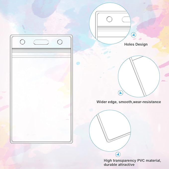 100Pcs ID Badge Holder Vertical Name Tag Holder Clear Plastic Name Badge ID Card Holders with Waterproof Resealable Zip for Office, School, Conference