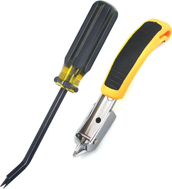 GEARLINTON Staple Remover Heavy Duty Tack Puller with Double Pronged Head, Industrial Staple Remover Upholstery Tool for Furniture, Floor, Carpet, Carton (Black Handle)