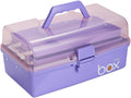 12'' Three-Layer Clear Plastic Storage Box/Tool Box, Multipurpose Organizer and Portable Handled Storage Case for Art Craft and Cosmetic (Purple)