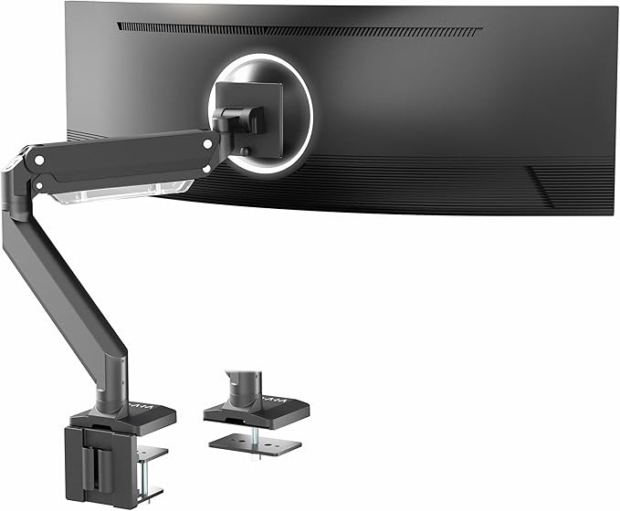 VIVO Premium Aluminum Monitor Arm for Ultrawide Screens up to 49 inches and 33 lbs, Heavy Duty Single Desk Mount, Pneumatic Height, Max VESA 100x100, Black, STAND-V101G1