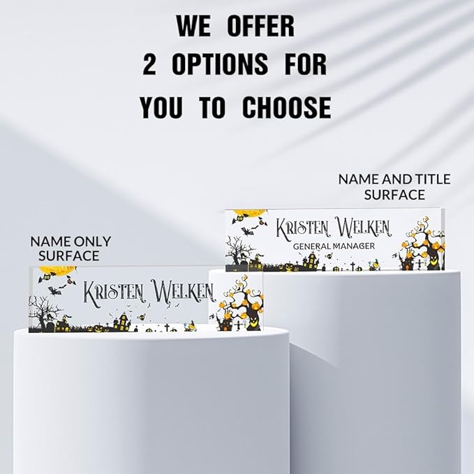 Personalized Name Plate for Desk | Halloween Decor for Work | Custom Desk Decor for Classroom | Acrylic Office Desktop Decorations | Holiday Gifts (Halloween Pumpkin Party)