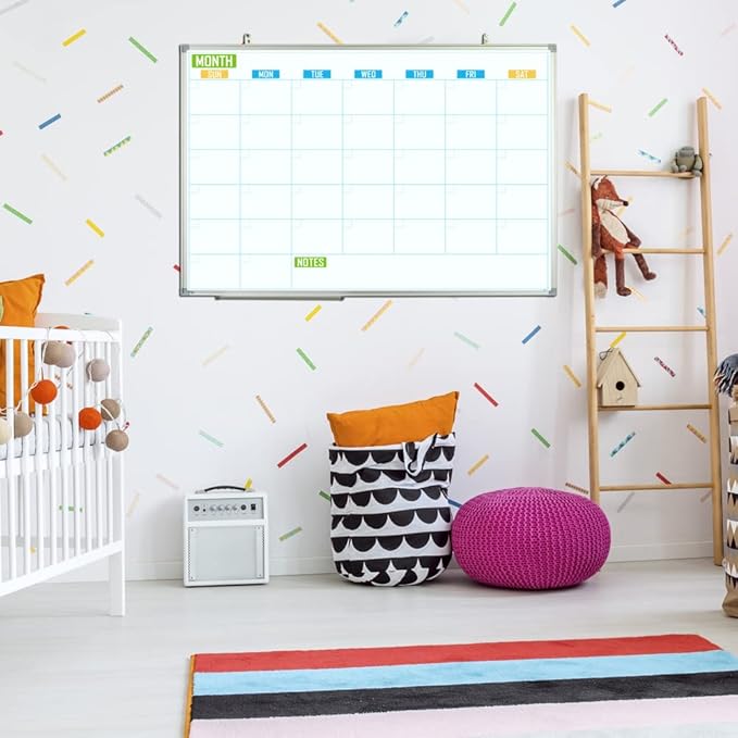 Lockways Dry Erase Calendar Whiteboard, Monthly Dry Erase Calendar Whiteboard 36x24 Inches- Aluminum Framed Wall- Mounted Planner