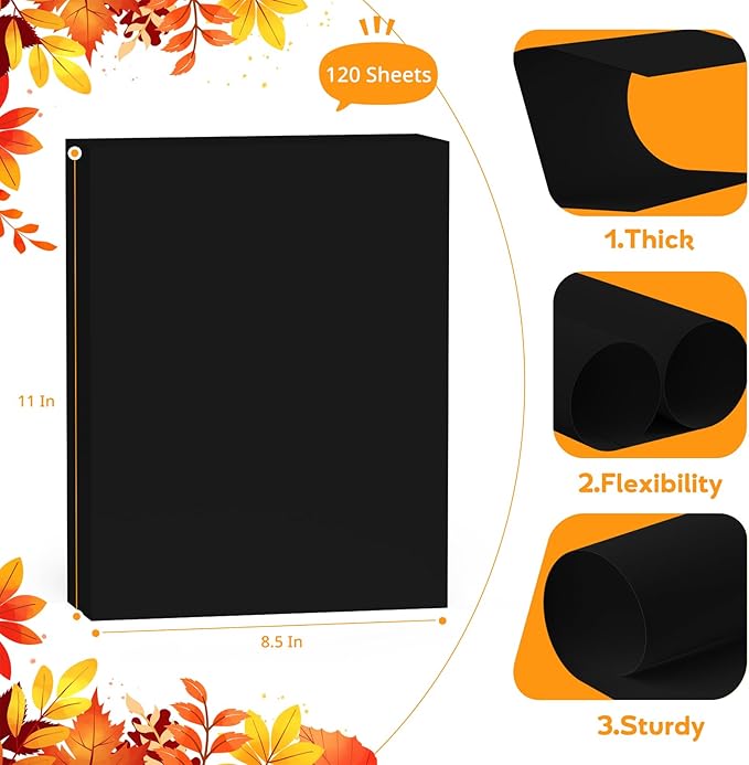 120 Sheets Black Cardstock 8.5 x 11 Construction Paper, 200GSM Card Stock Black Paper Cardstock for Invitations, Art, Drawing, Menus, DIY Cards, Tags, Cards Making, Craft, Certificate, Office Printing