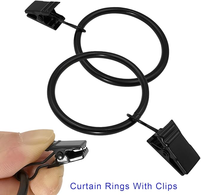 AMZSEVEN 40 Pack Metal Curtain Rings with Clips, Drapery Clips Hooks, Decorative Curtain Rod Clips 1.5 in Interior Diameter, Vintage Black
