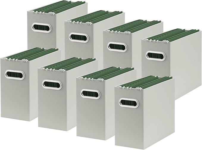 Oterri Cardboard File Organizer Box for Hanging File Folders Letter Size,File Box for Computer Desk,File Cabinet,Working Home,Office,Classroom (Grey, Letter Size - 8 Packs)