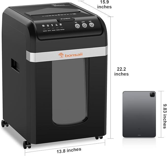 Bonsaii Paper Shredder Heavy Duty, 200-Sheet Auto Feed Micro-Cut 60 Minutes Nonstop P-4 High Security Shredders, 8.1 Gallon Large Bin Document Shredder for Office, Commercial Grade Shredder (C283-A)