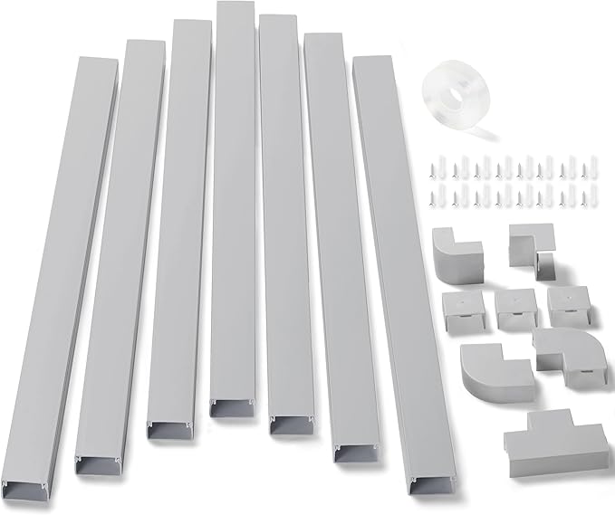 126in Cord Hider Kit, ZhiYo Wire Hiders for TV on Wall, Paintable Cable Management Kit, Wire Cover for Wall Mount TV, Grey Cable Raceway, Cord Cover Wall Wire Management Kit, 8xL15.7in W1.18in H0.67in