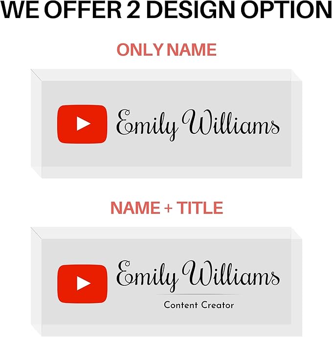 Customized Clear Acrylic Thick 8x3" Desk Name Plate Block with Personalized Logo - Professional Office Decor - Customized Acrylic Plate Gift for Teacher Co-workers (Logo (Clear Background))
