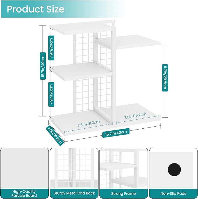 ELITEROO Desk Bookshelf, 4 Tier Wood Desktop Bookshelf, Adjustable Table Top Book Shelf and Storage Rack for Office Supplies, Dorm, Home Office, White