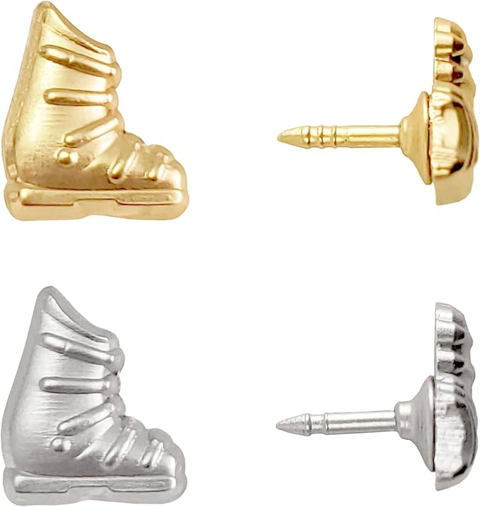 Ski Boot Push Pins - Gold Ski Boot Pins - for Cork Board, Maps, or Lapel Pin Use - Designed in USA - Set of 10