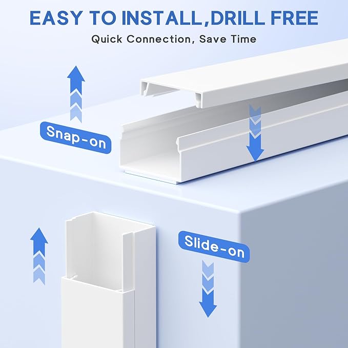315in Cord Hider Kit, Paintable Cable Raceway, Cord Covers for Wires on Wall, Cord Hider for Wall Mount tv, tv Cable Hider Wall kit, Wire Covers for Cords, W0.96in X H0.57in, White