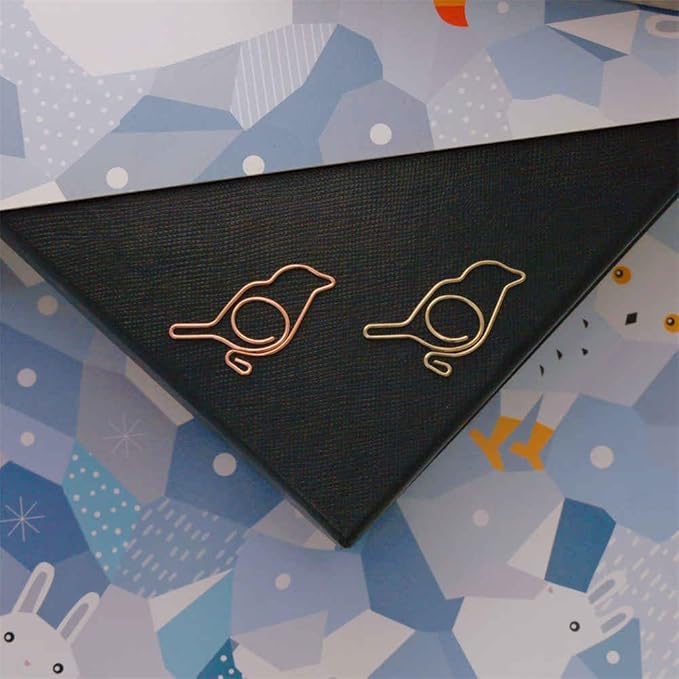 OWLFAVO 40pcs Bird Shape Paper Clips with Clear Box, Rose Gold and Yellow Gold, Funny Cute Paperclips Bookmarks Planner Clips for Fun Office Supplies School Gifts Wedding Decoration …