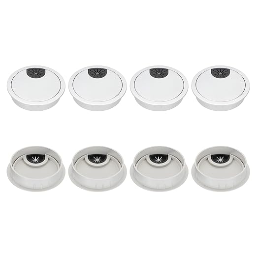 PATIKIL 80mm Desk Grommet, 8pcs Desk Cord Hole Cover Desk Cable Hole Grommet Cover Sturdy ABS Plastic Round for Cables Cabinets Desktop Equipment Wiring Organizing,Flat Type, Silver