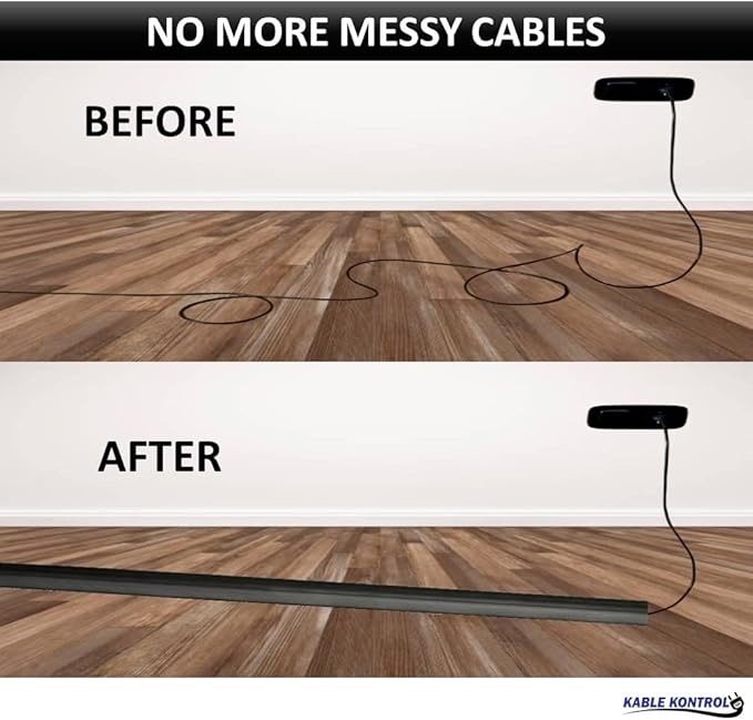 Kable Kontrol Floor Cord Cover kit - 15 Feet Long Gray Plastic Cable Protector, Hides Cords and Conceals Wires, for Extension Cord Cable Management, Channel Size 0.75” W x 0.43” H