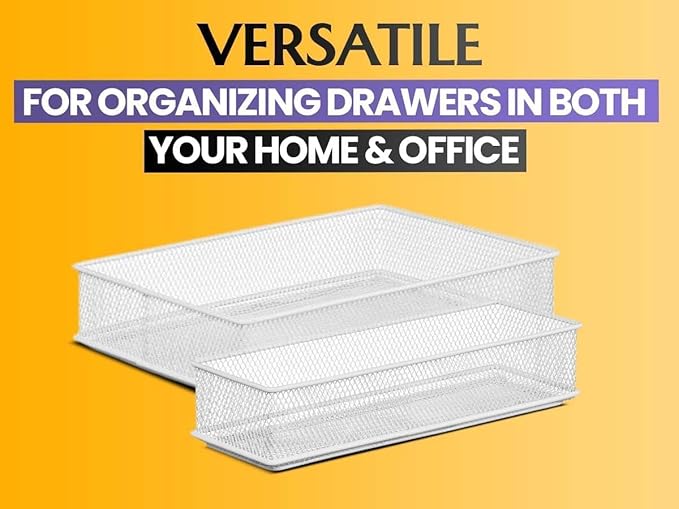 YBM HOME Silver Mesh Drawer Cabinet and or Shelf Organizer Bins, School Supply Holder Office Desktop Organizer Basket 1611s (1, 6x15x2 Inch)