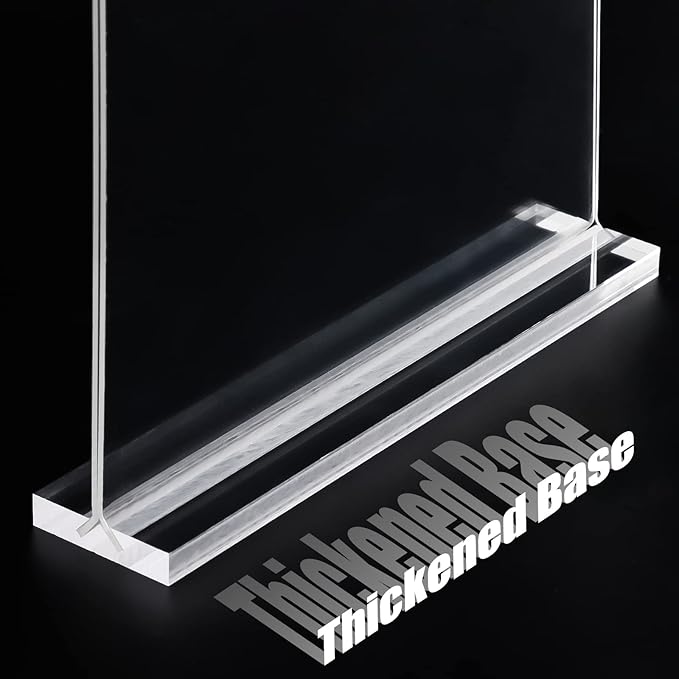 12pack Acrylic Sign Holder 8.5 X 11, Vertical T Shape Clear Plastic Paper Sign Holder, Menu Holder Display Stand, FLyer Table Sign Holder for Restaurant, Office, School, Store and Home Use