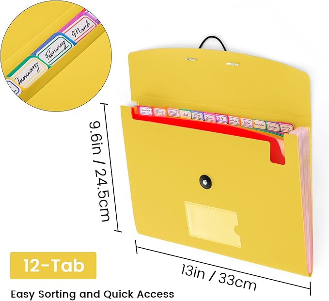 6 Pack Accordion File Organizer with Labels, 13 Pocket Expanding File Folder for Letter Size A4 Papers, Ideal for Home, Office Supplies, College Essentials