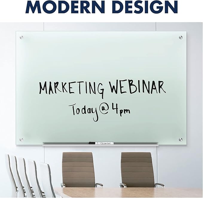 Quartet Whiteboard, Glass Dry Erase Board, Non-Magnetic, 8' x 4', Infinity Frameless Mounting, Includes Dry Erase Marker, Frosted White (G9648F)